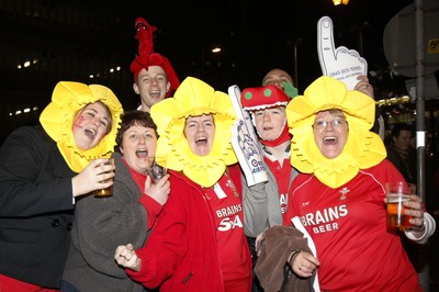 26.02.10 Wales v France - RBS 6 Nations -  Welsh supporters enjoy the atmosphere on Westgate Street before the game. 