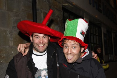 26.02.10 Wales v France - RBS 6 Nations -  Welsh & French supporters enjoy the atmosphere on Westgate Street before the game. 
