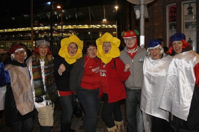 26.02.10 Wales v France - RBS 6 Nations -  Welsh & French supporters enjoy the atmosphere on Westgate Street before the game. 