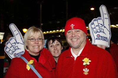 26.02.10 Wales v France - RBS 6 Nations -  Welsh supporters enjoy the atmosphere on Westgate Street before the game. 
