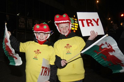 26.02.10 Wales v France - RBS 6 Nations -  Young Welsh supporters enjoy the atmosphere on Westgate Street before the game. 