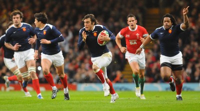 26.02.10 - Six Nations Rugby, Wales v France France's Alexis Palisson runs in to score a try 