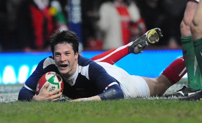26.02.10 - Six Nations Rugby, Wales v France France's Francois Trinh-Duc scores try 