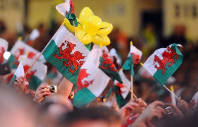 26.02.10 - Six Nations Rugby, Wales v France Fans wave flags before the match 
