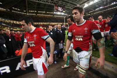 26.02.10 ... Wales v France, RBS 6 Nations 2010 -  Wales' Ryan Jones and Stephen leave the field at the end of the match 