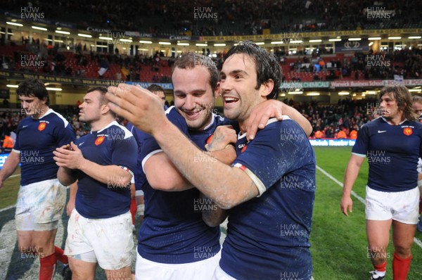 26.02.10 - Wales v France - RBS Six Nations 2010 - Frederic Michalak(L) and Morgan Parra of France celebrate win at the end of the game. 