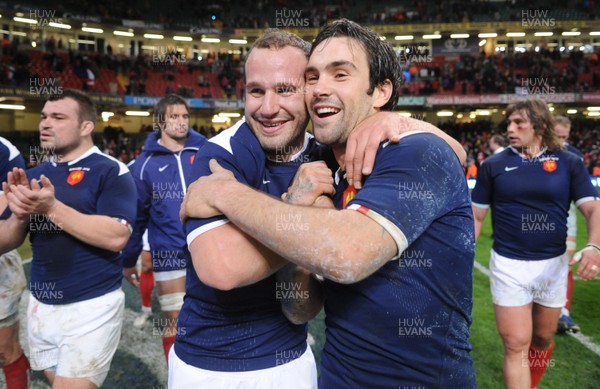 26.02.10 - Wales v France - RBS Six Nations 2010 - Frederic Michalak(L) and Morgan Parra of France celebrate win at the end of the game. 