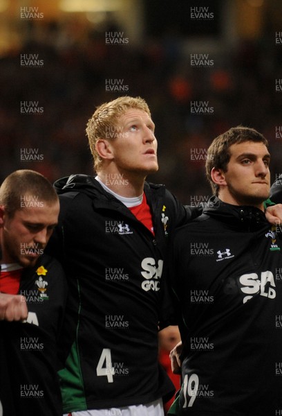 26.02.10 - Wales v France - RBS Six Nations 2010 - Bradley Davies during a minutes silence in honor of his mother Cheryl who died last week. 