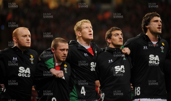 26.02.10 - Wales v France - RBS Six Nations 2010 - Bradley Davies during a minutes silence in honor of his mother Cheryl who died last week. 