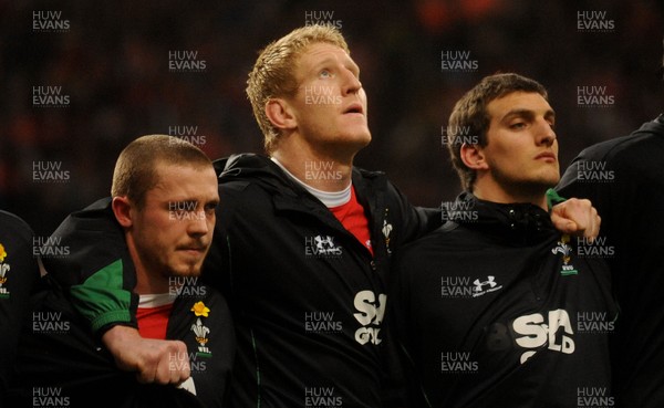 26.02.10 - Wales v France - RBS Six Nations 2010 - Bradley Davies during a minutes silence in honor of his mother Cheryl who died last week. 