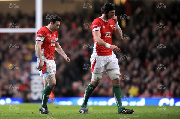 26.02.10 - Wales v France - RBS Six Nations 2010 - Stephen Jones and Luke Charteris of Wales look dejected. 