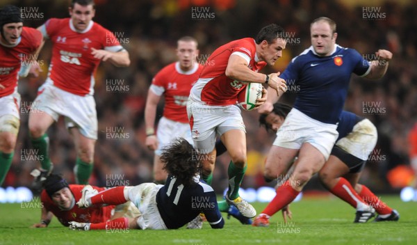 26.02.10 - Wales v France - RBS Six Nations 2010 - Lee Byrne of Wales is tackled Alexis Palisson of France. 