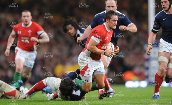 26.02.10 - Wales v France - RBS Six Nations 2010 - Lee Byrne of Wales is tackled Alexis Palisson of France. 