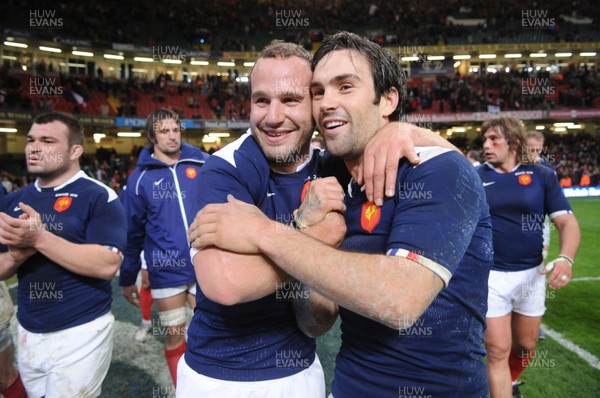 26.02.10 - Wales v France - RBS Six Nations 2010 - Frederic Michalak(L) and Morgan Parra of France celebrate win at the end of the game. 