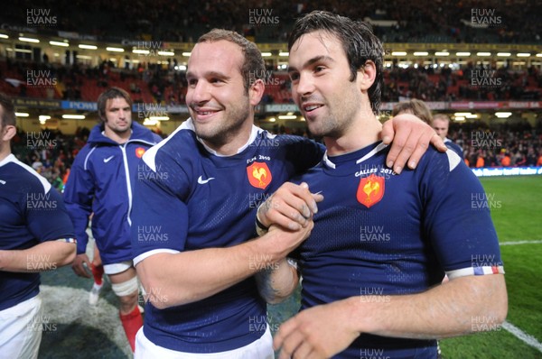 26.02.10 - Wales v France - RBS Six Nations 2010 - Frederic Michalak(L) and Morgan Parra of France celebrate win at the end of the game. 
