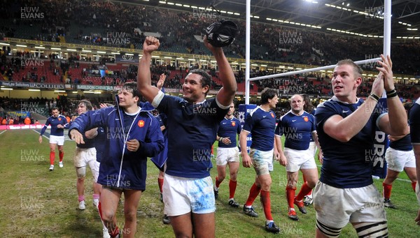 26.02.10 - Wales v France - RBS Six Nations 2010 - Thierry Dusautoir of France celebrates win. 