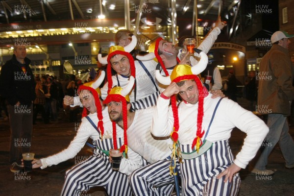 26.02.10 Wales v France - RBS 6 Nations -   French supporters enjoy the atmosphere on Westgate Street before the game. 