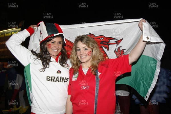 26.02.10 Wales v France - RBS 6 Nations -  Welsh supporters enjoy the atmosphere on Westgate Street before the game. 