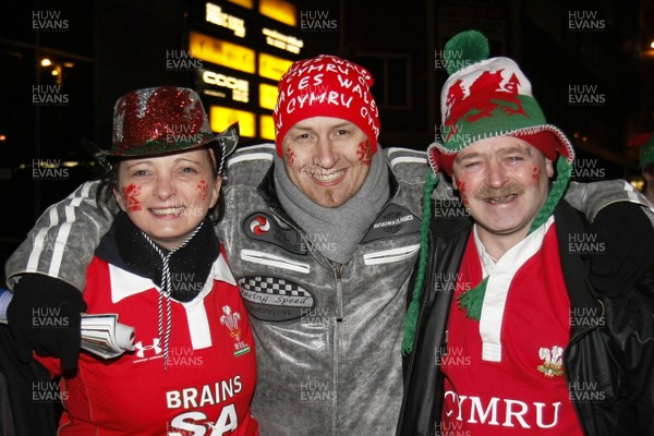 26.02.10 Wales v France - RBS 6 Nations -  Welsh supporters enjoy the atmosphere on Westgate Street before the game. 