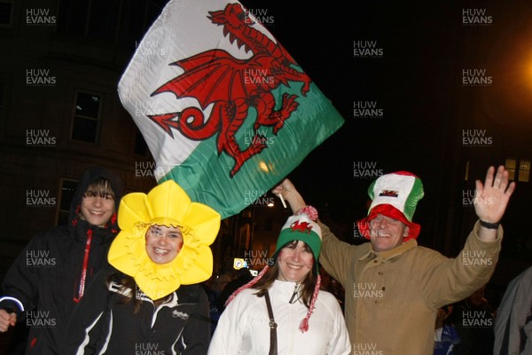 26.02.10 Wales v France - RBS 6 Nations -  Welsh supporters enjoy the atmosphere on Westgate Street before the game. 