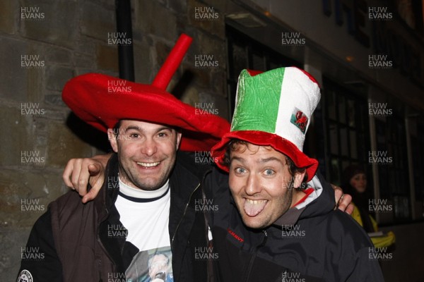 26.02.10 Wales v France - RBS 6 Nations -  Welsh & French supporters enjoy the atmosphere on Westgate Street before the game. 