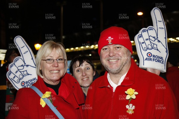 26.02.10 Wales v France - RBS 6 Nations -  Welsh supporters enjoy the atmosphere on Westgate Street before the game. 