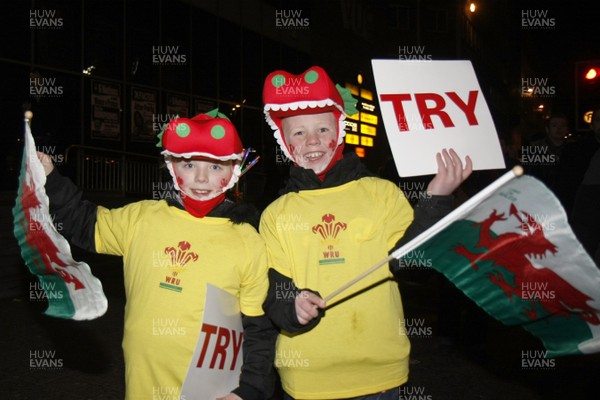 26.02.10 Wales v France - RBS 6 Nations -  Young Welsh supporters enjoy the atmosphere on Westgate Street before the game. 