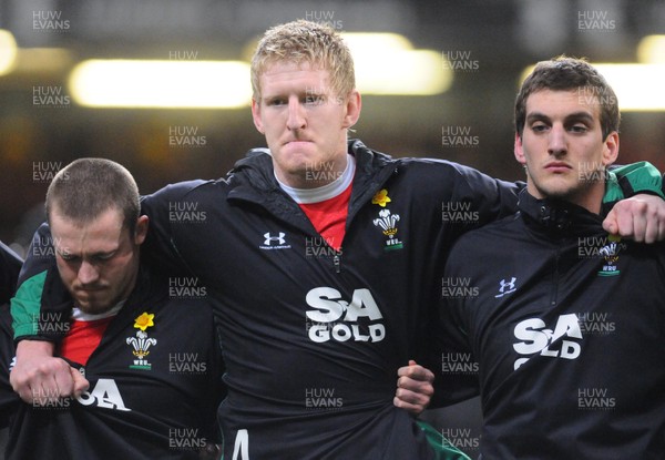26.02.10 - Six Nations Rugby, Wales v France Wales' Bradley Davies (ctr) during a minutes silence in memory of his mother who died during the build up to this match  