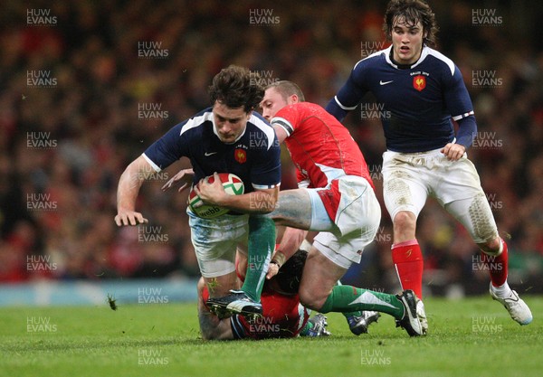 26.02.10 ... Wales v France, RBS 6 Nations 2010 -  France's Yannick Jauzion is tackled by Wales' Stephen Jones and Richard Rees   