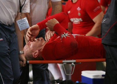 26.08.07  Wales v France... Wales Gareth Thomas is stretchered off 