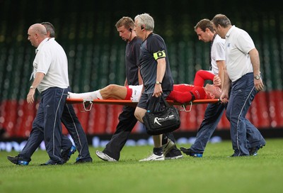 26.08.07 - Wales v France -  Wales' Gareth Thomas is stretchered off near the end of the match 