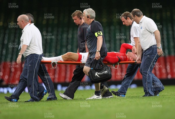 26.08.07 - Wales v France -  Wales' Gareth Thomas is stretchered off near the end of the match 