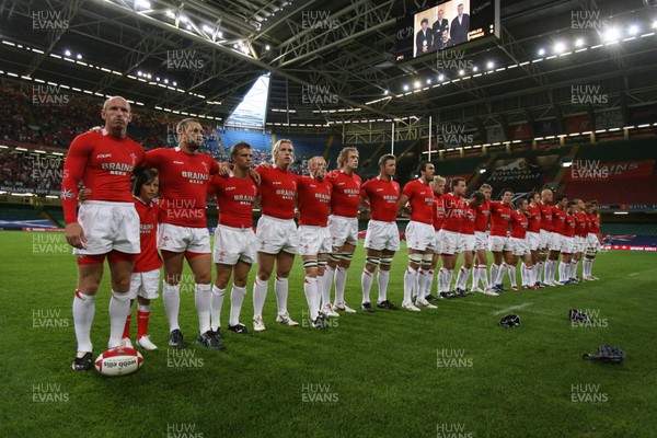 26.08.07  Wales v France... Mascot Jonathan David Rees with the players. 