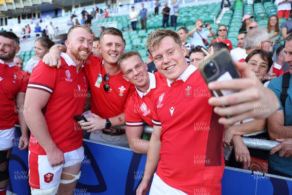 071023 - Wales v Georgia - Rugby World Cup, France 2023 - Pool C - Tommy Reffell and Sam Costelow of Wales at full time