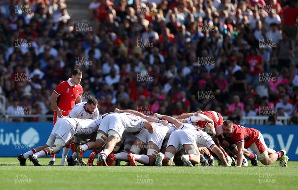 071023 - Wales v Georgia - Rugby World Cup, France 2023 - Pool C - Tomos Williams of Wales watches the scrum