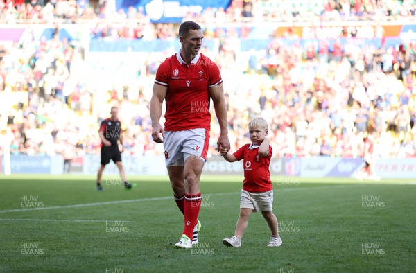071023 - Wales v Georgia - Rugby World Cup, France 2023 - Pool C - George North of Wales with his son at full time