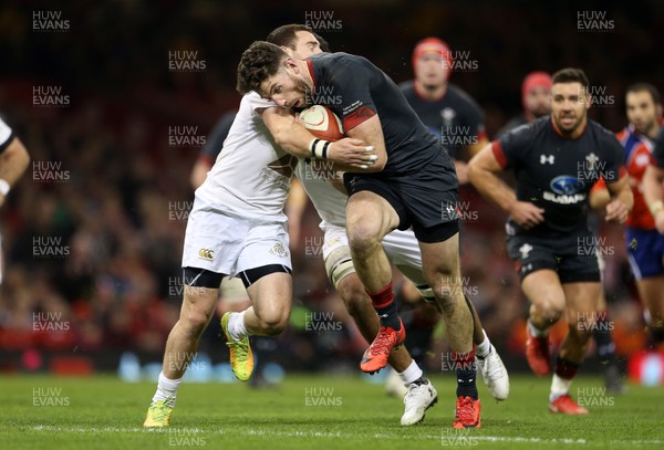 181117 - Wales v Georgia - Under Armour Series 2017 - Alex Cuthbert of Wales is tackled by Davit Katcharava of Georgia