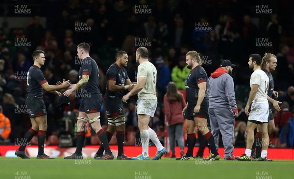 181117 - Wales v Georgia - Under Armour Series 2017 - Taulupe Faletau of Wales shakes hands with Giorgi Nemsadze of Georgia at full time