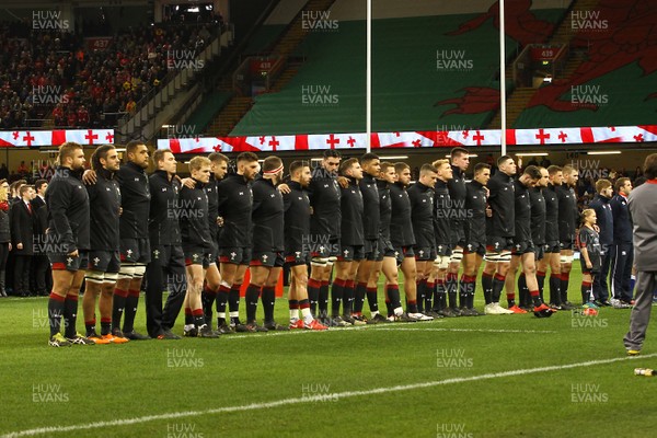 181117 Wales v Georgia - Under Armour 2017 Series -  Players of Wales line up for the anthems