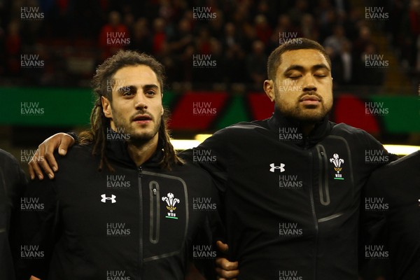 181117 Wales v Georgia - Under Armour 2017 Series -  Josh Navidi and Taulupe Faletau of Wales lines up for the anthem