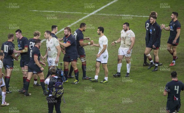 111117 Wales v Georgia - players shake hands at the end of the game 
