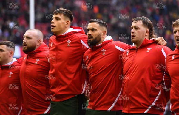 191122 - Wales v Georgia - Autumn Nations Series - Dafydd Jenkins and Josh MacLeod during anthems