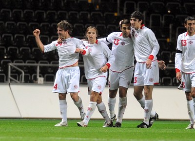 20.08.08 - International Football Friendly Wales v Georgia Georgia's Beka Gotsiridze (far L) celebrates scoring injury time goal 
