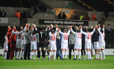 20.08.08 - International Football Friendly Wales v Georgia Georgean team celebrate at the end of the match 