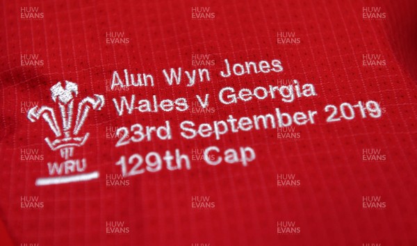 230919 - Wales v Georgia - Rugby World Cup 2019 - Alun Wyn Jones of Wales jersey hangs in the dressing room