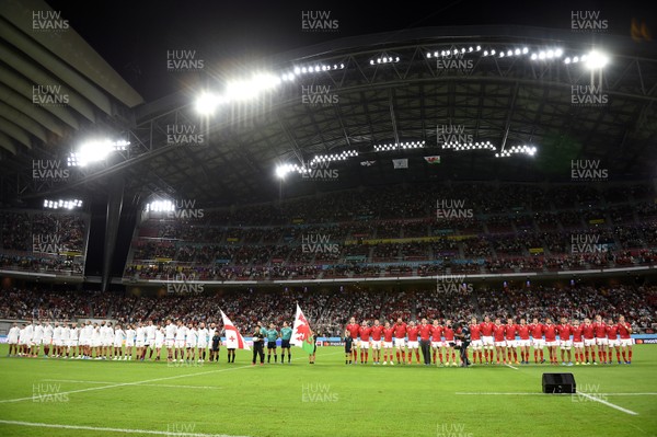 230919 - Wales v Georgia - Rugby World Cup 2019 - Pool D - The two teams line up for the anthems