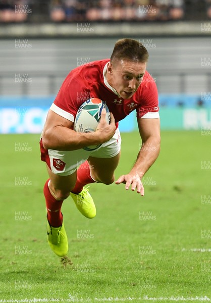 230919 - Wales v Georgia - Rugby World Cup 2019 - Pool D - Josh Adams of Wales dives over the line to score a try