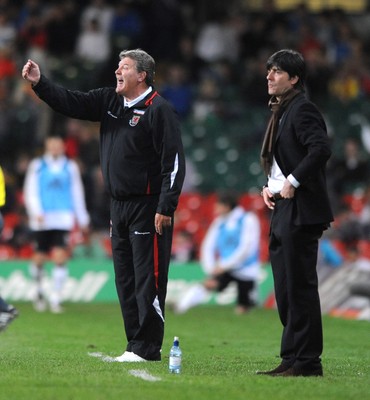 01.04.09 - Wales v Germany - 2010 FIFA World Cup Qualifying Group 4 - Wales manager John Toshack(L) and Germany manager Joachim Low look on. 