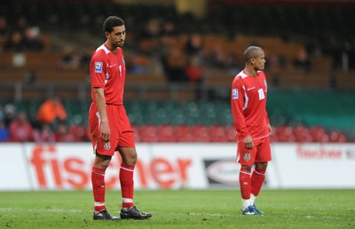 01.04.09 - Wales v Germany - 2010 FIFA World Cup Qualifying Group 4 - Wales' Lewin Nyatanga and Wales' Rob Earnshaw look dejected. 