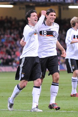 01.04.09 - Wales v Germany - World Cup 2010 - Qualifying Group 4 Germany's Michael Ballack (L) celebrates with  Mario Gomez after scoring goal 